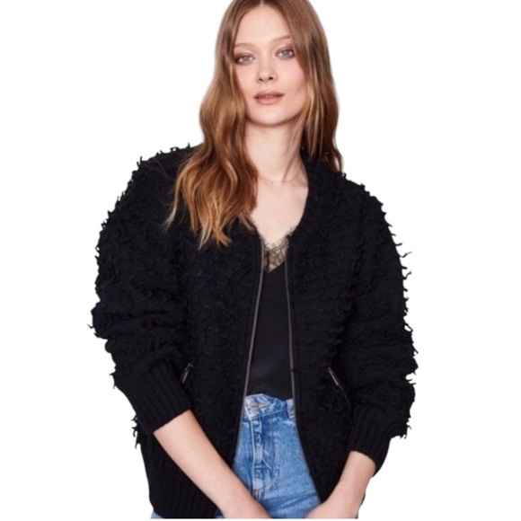 Anine Bing Jackets & Blazers - Anine Bing Black Wool Blend Bauble 3D Textured Zipper Front Jacket Coat Womens S